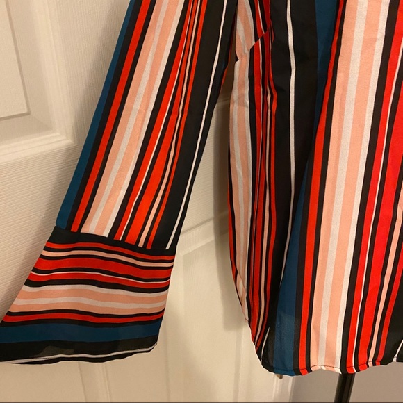 “C” Vibrant Striped Flare Cuff Long Sleeved Blouse - Picture 2 of 9